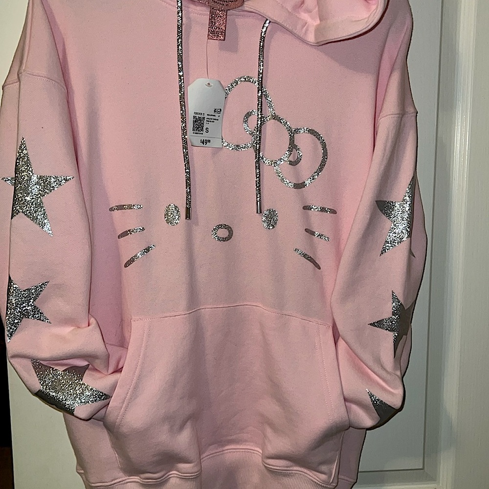 Hello Kitty Glitter Graphic Hoodie  50th Anniversary Sparkly Pink Hoodie